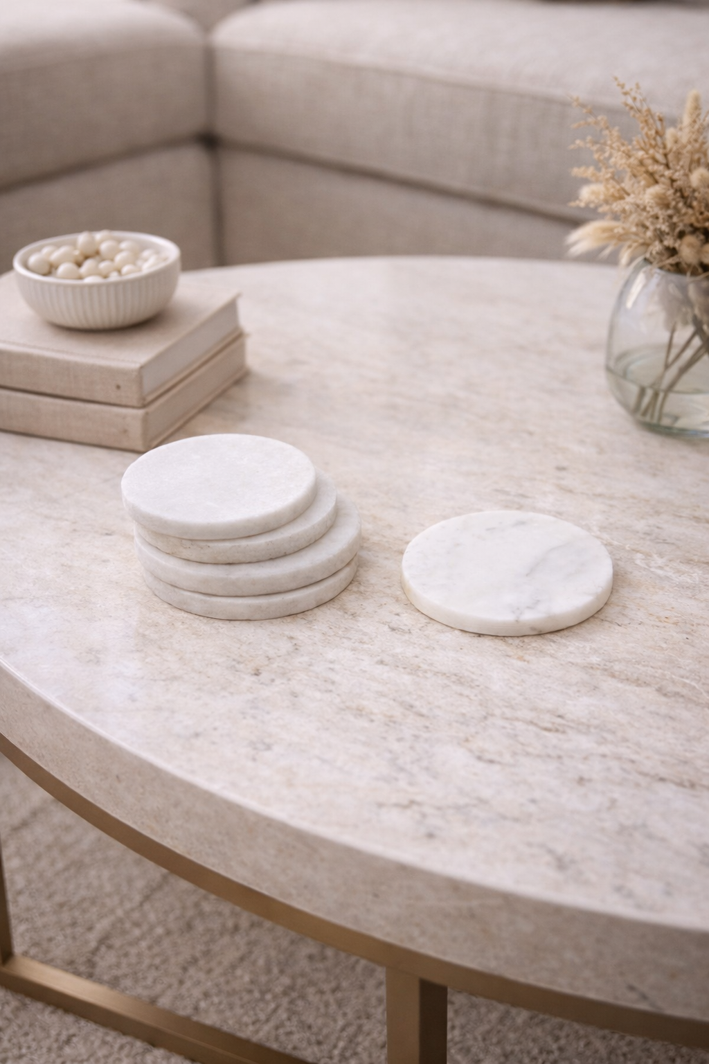 Kindia Set of 4 White Marble Round Coasters