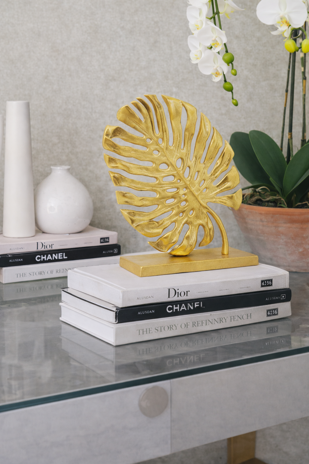 Lena Prato Gold Finish Monstera Leaf Sculpture