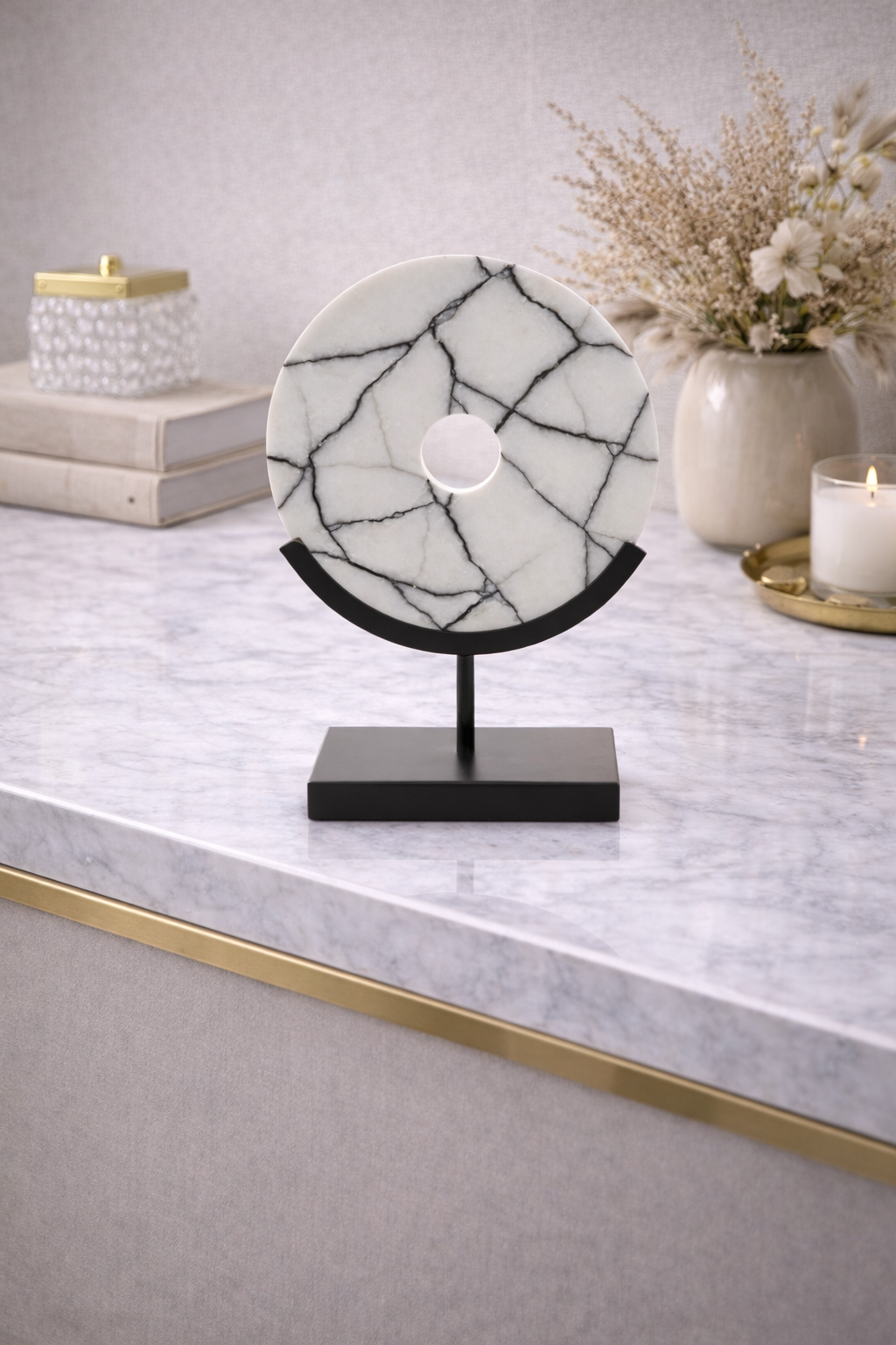 Marmara Marble Sculpture On Iron Stand