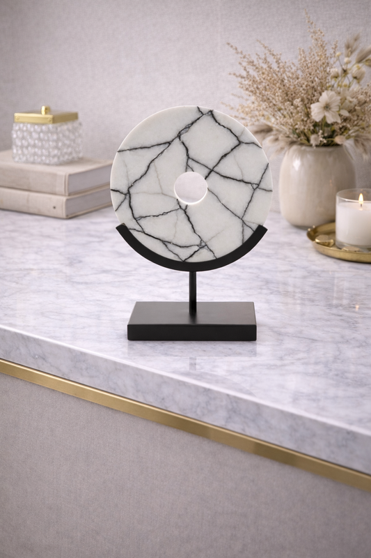 Marmara Marble Sculpture On Iron Stand
