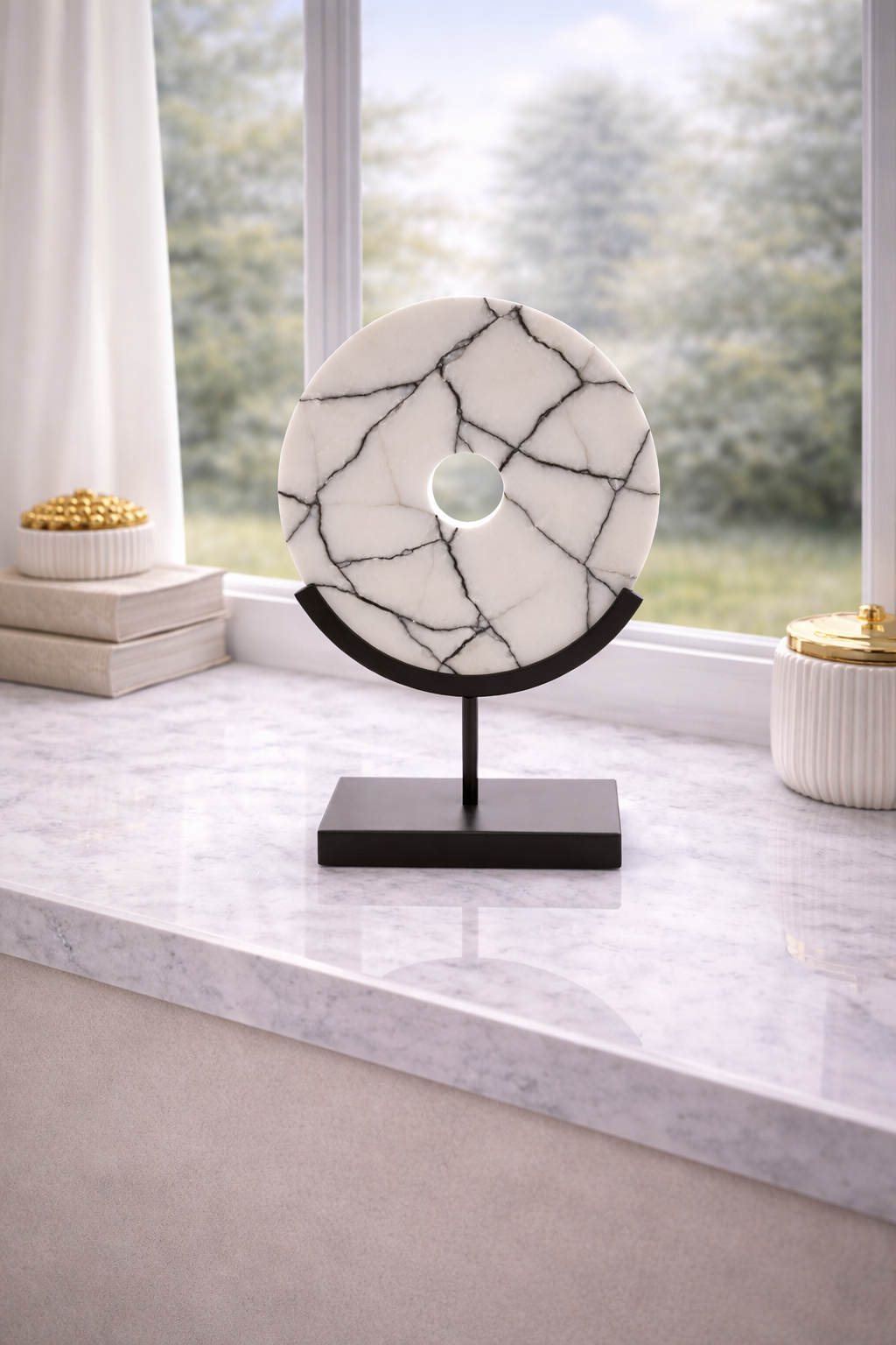 Marmara Marble Sculpture On Iron Stand