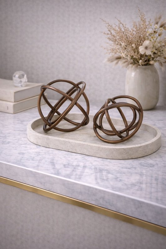 Nexus Set of Two Bronze Finish Sphere Sculptures