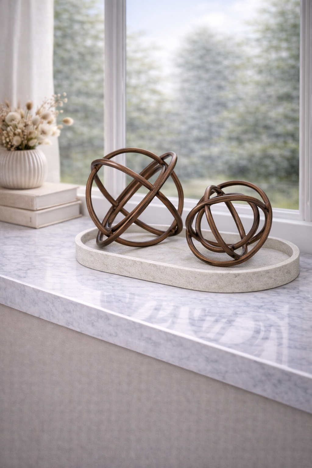 Nexus Set of Two Bronze Finish Sphere Sculptures