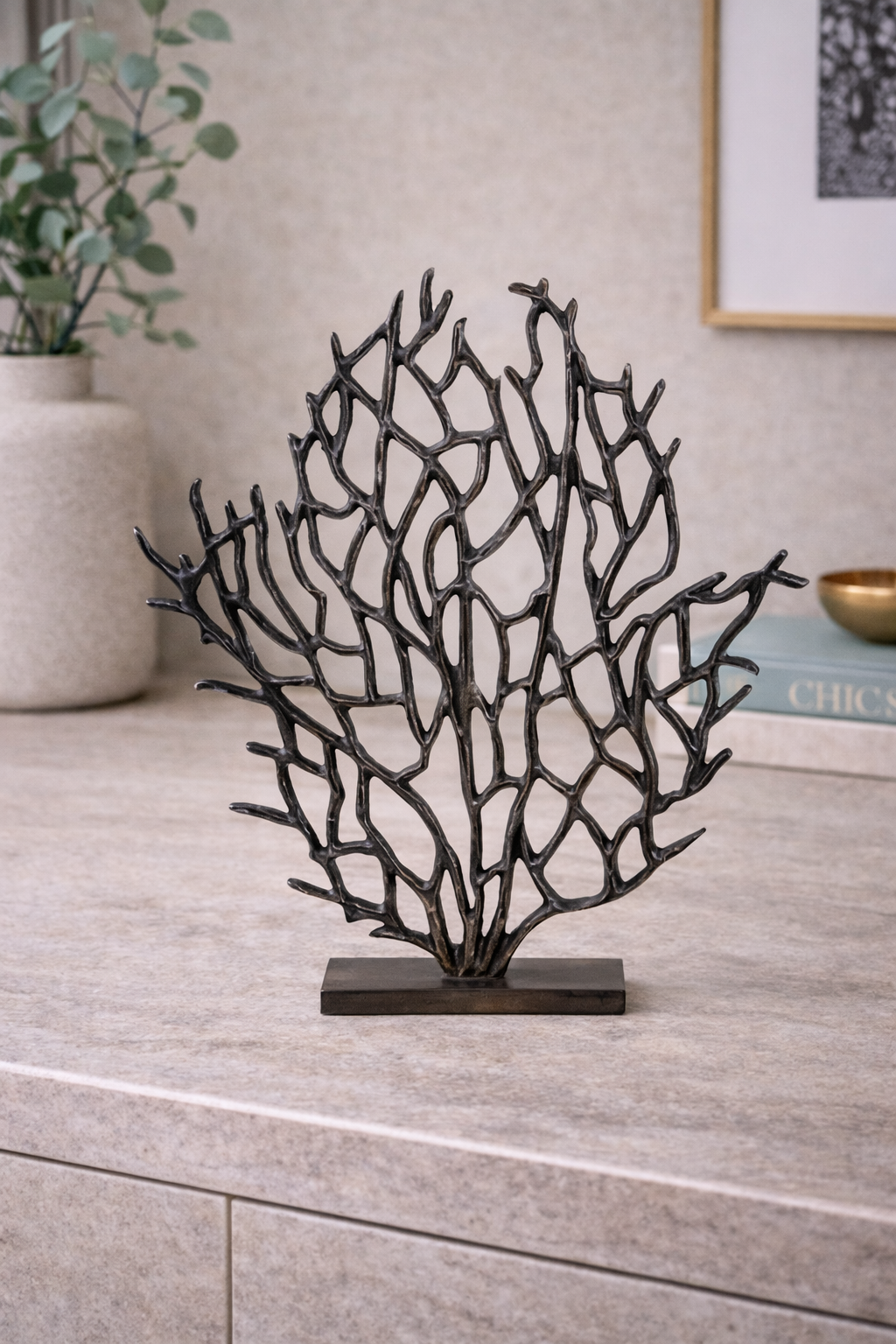 Prato Small Black Nickel Finish Coral Sculpture
