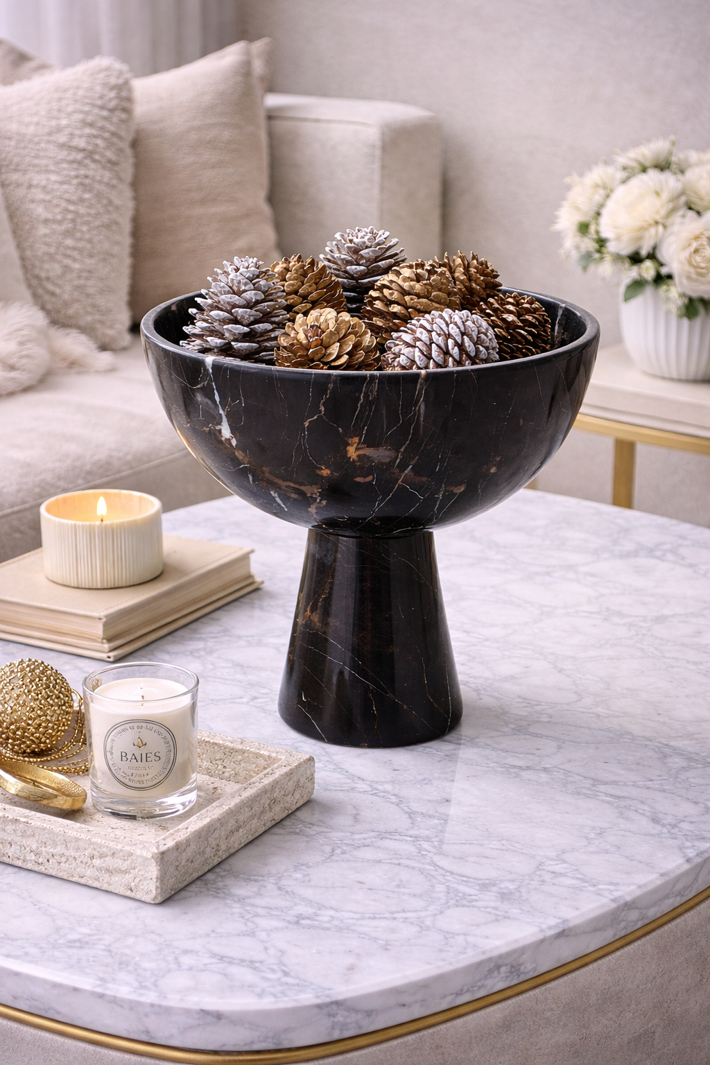 Salmo Large Black Marble Pedestal Bowl