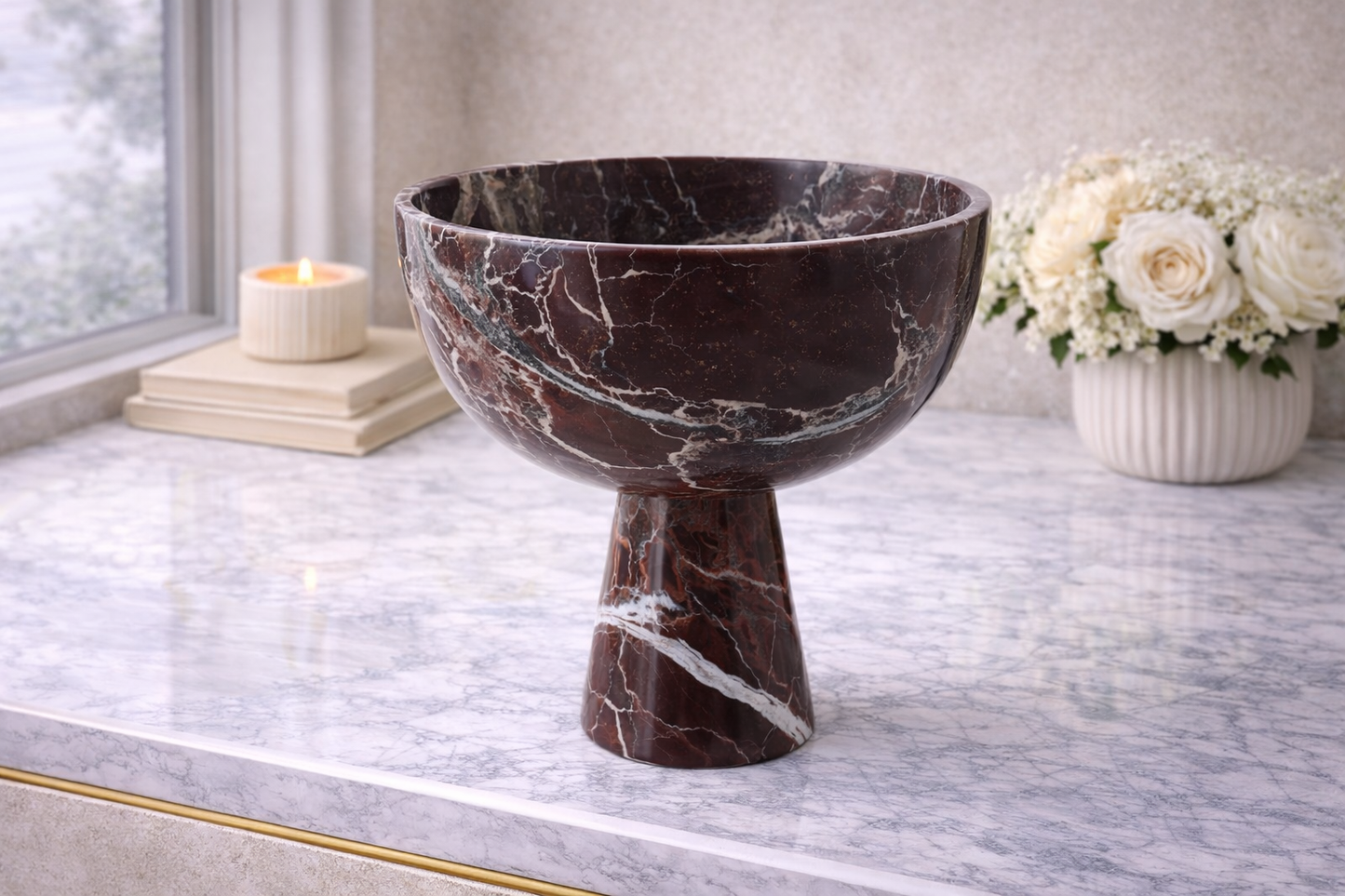 Salmo Large Red Marble Pedestal Bowl