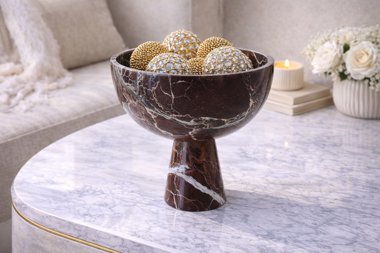 Salmo Large Red Marble Pedestal Bowl