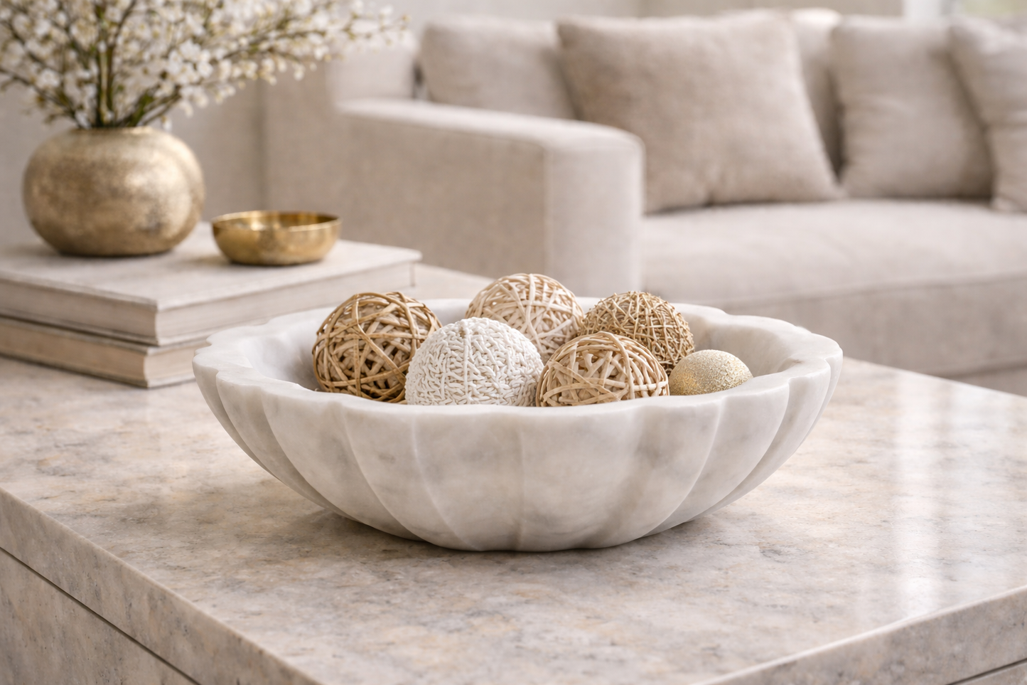 Zoro Small White Marble Lotus Bowl