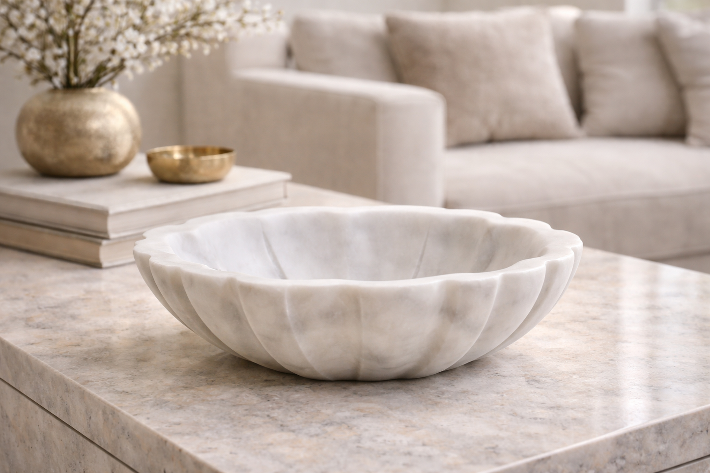 Zoro Small White Marble Lotus Bowl