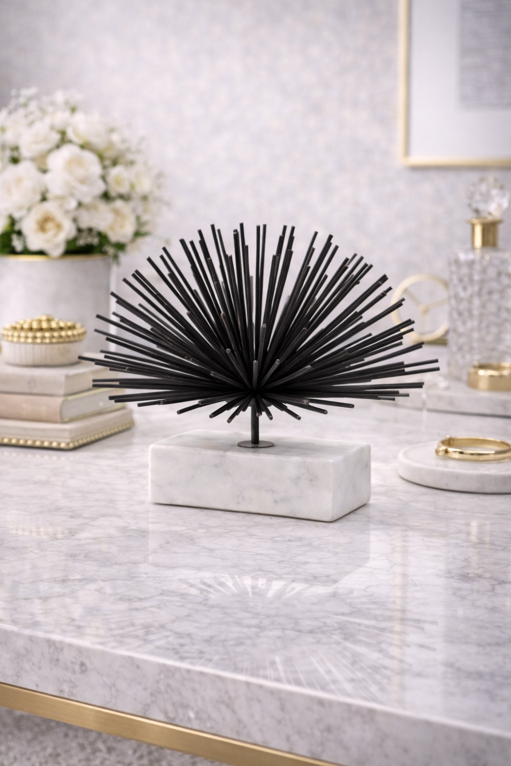 Mirano Black Finish Starburst With White Marble Base