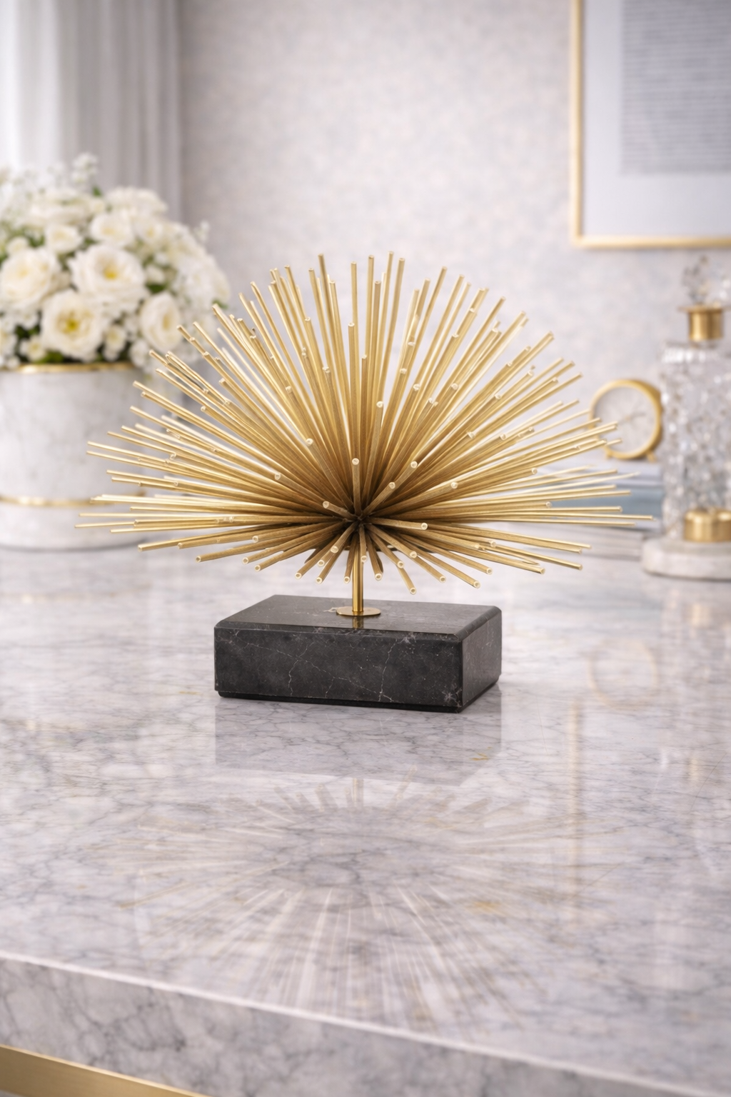Mirano Gold Finish Starburst With Black Marble Base
