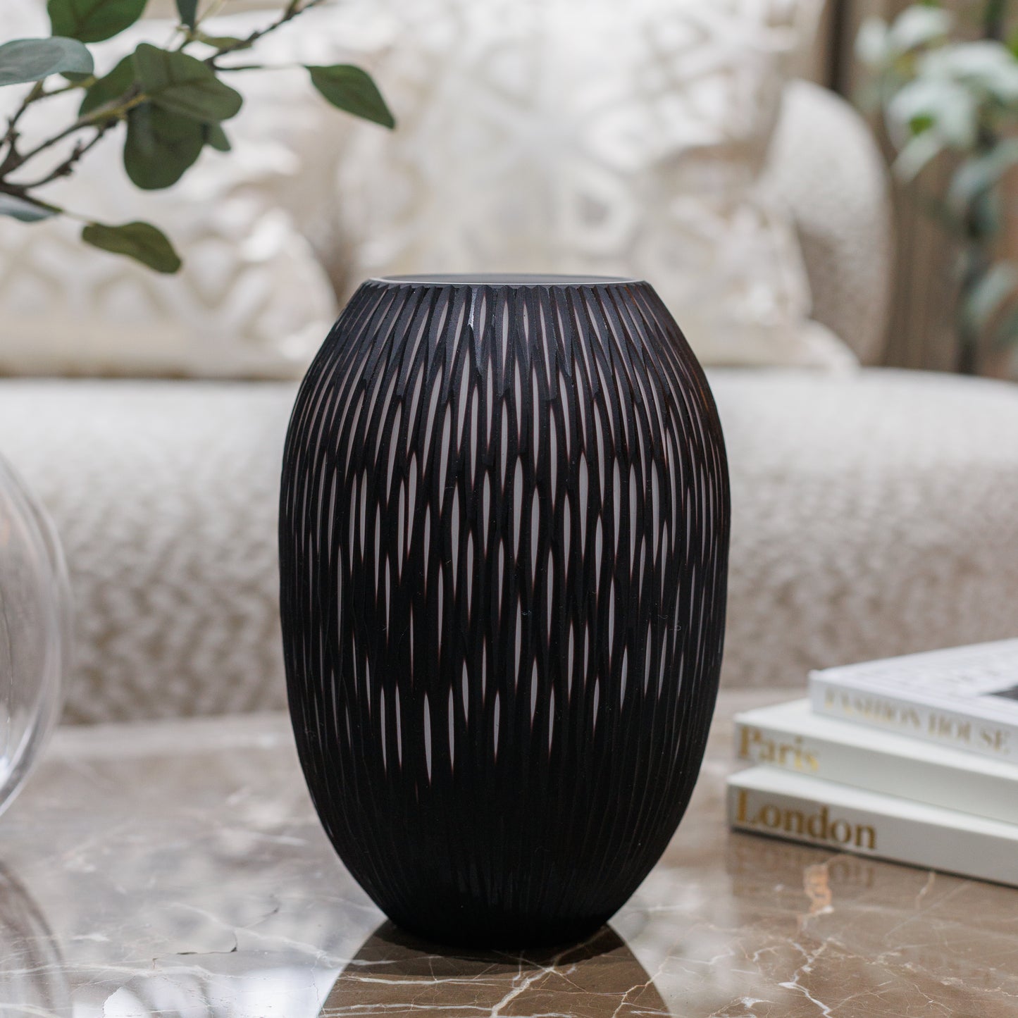Large Black & White Glass Vase