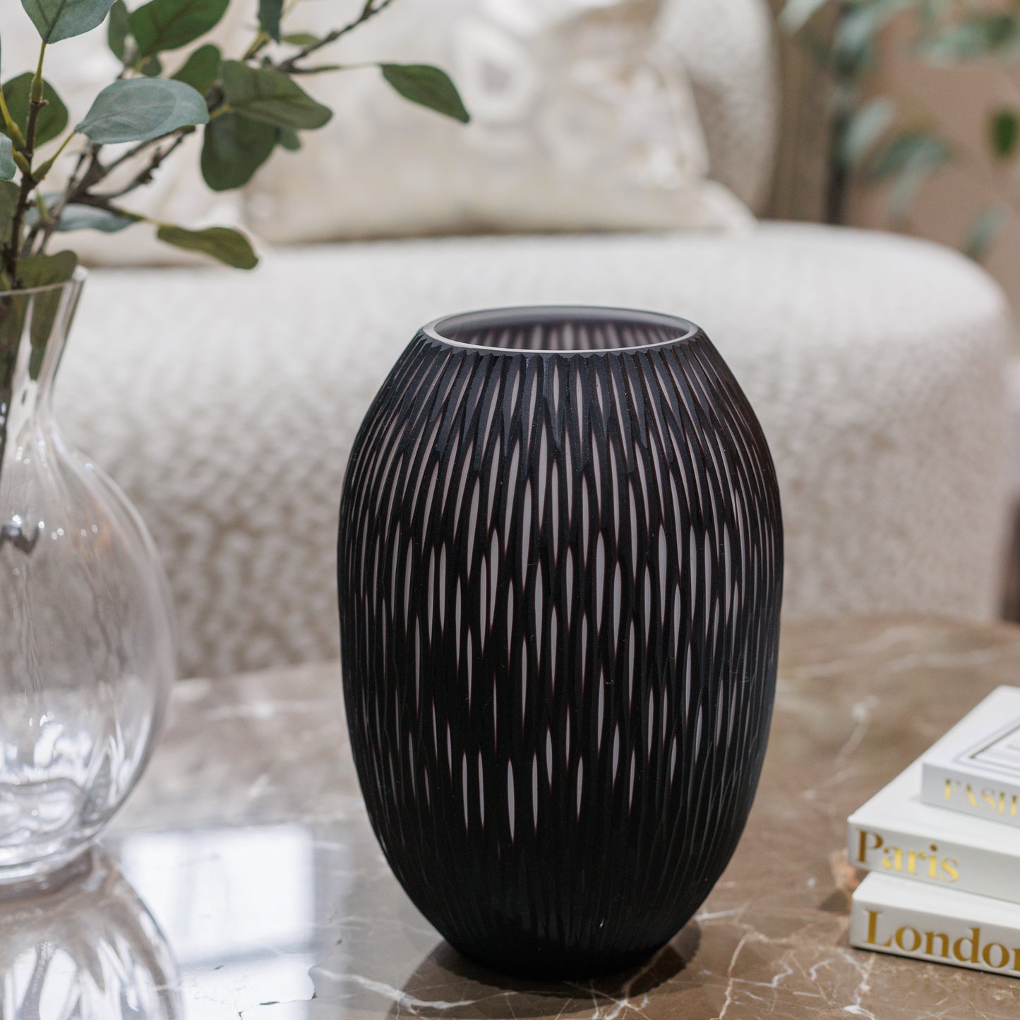 Large Black & White Glass Vase