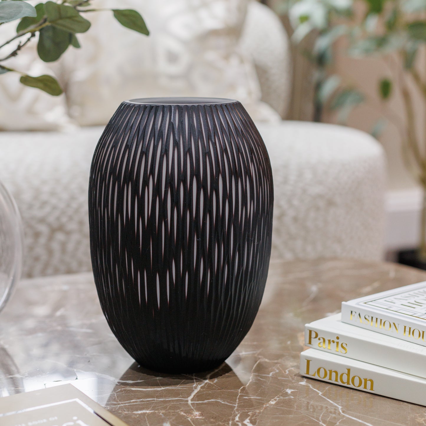 Large Black & White Glass Vase
