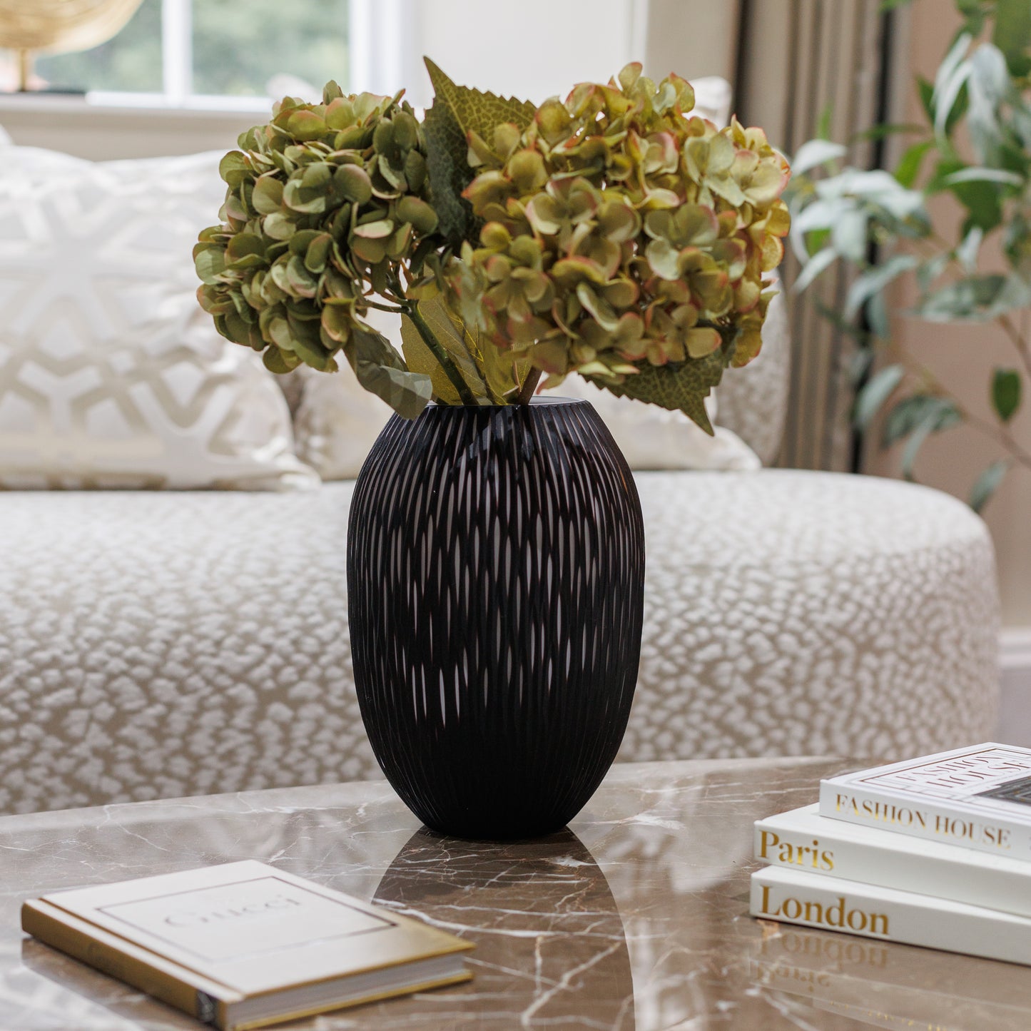 Large Black & White Glass Vase