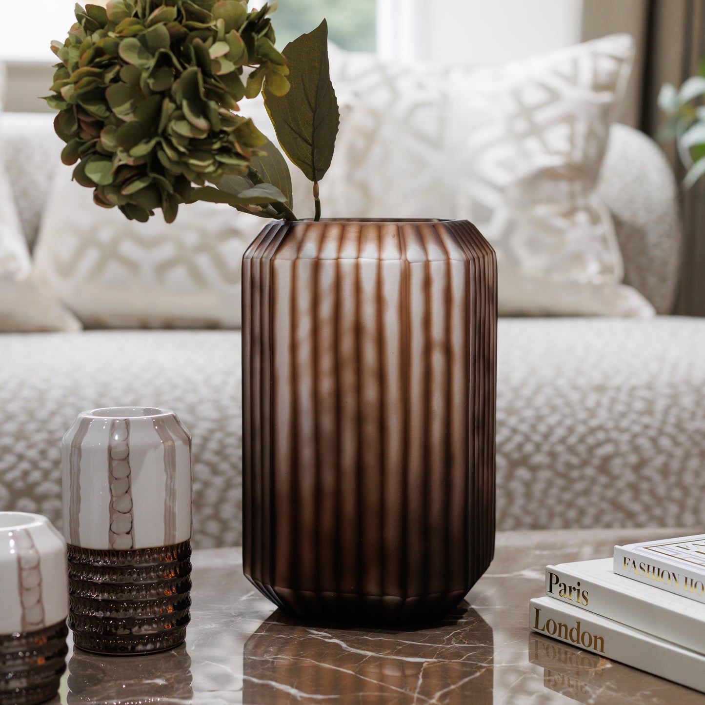 Large Fluted Coffee Brown Glass Vase
