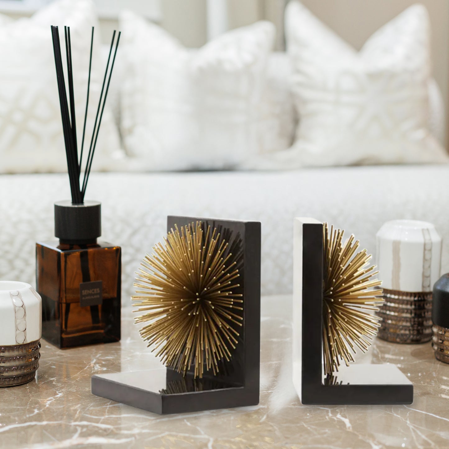 Mirano Set Of Two Gold Finish Starburst Bookends