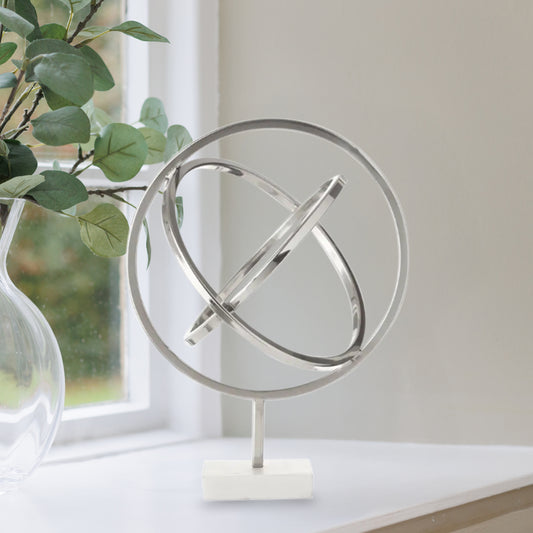 Silver Finish Spiral Sculpture with Marble Base