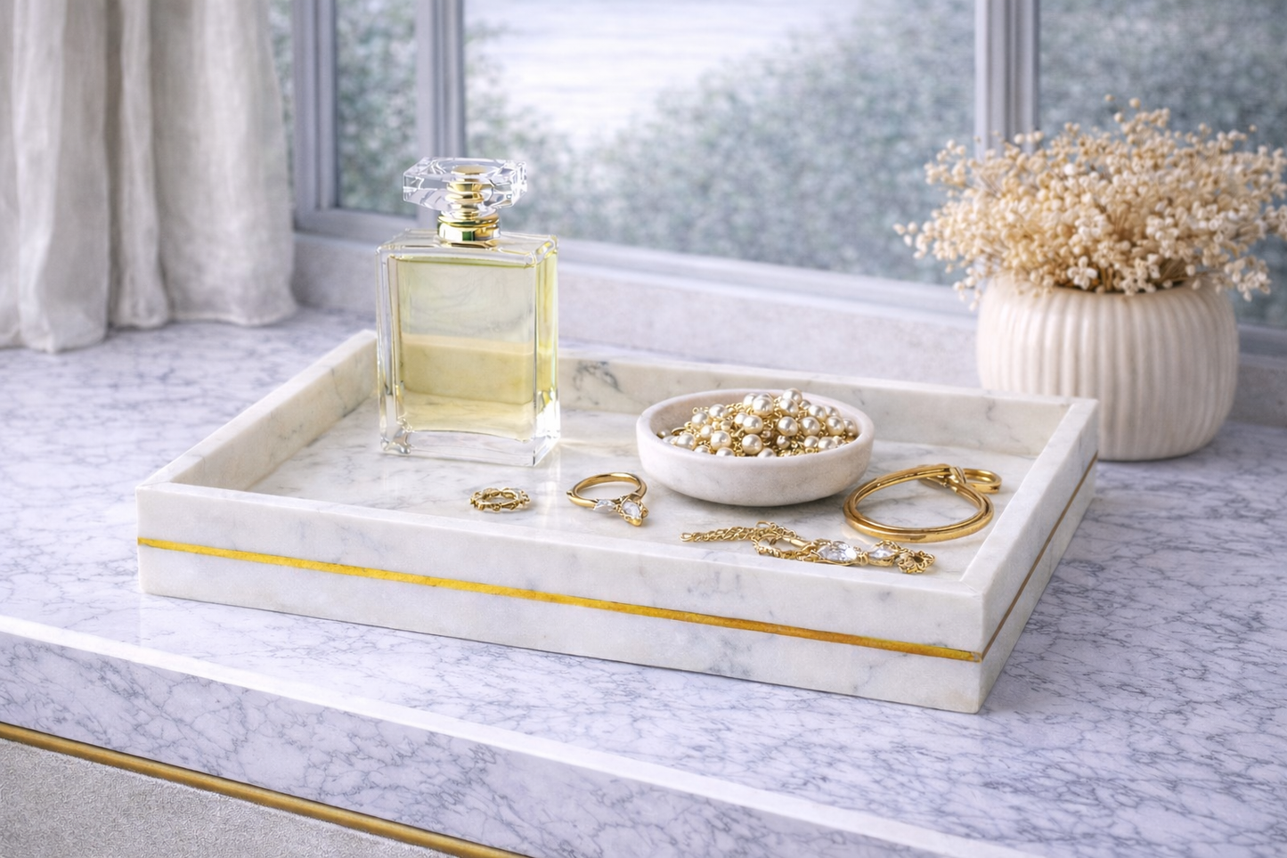 Sena White Marble Gold Inlay Tray