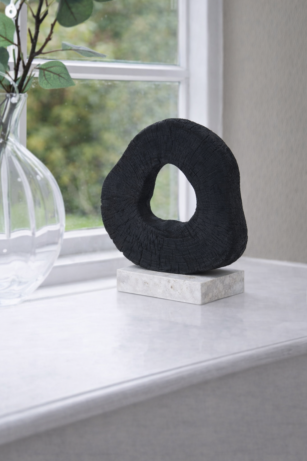 Tibor Black Mango Wood Sculpture with Travertine Base