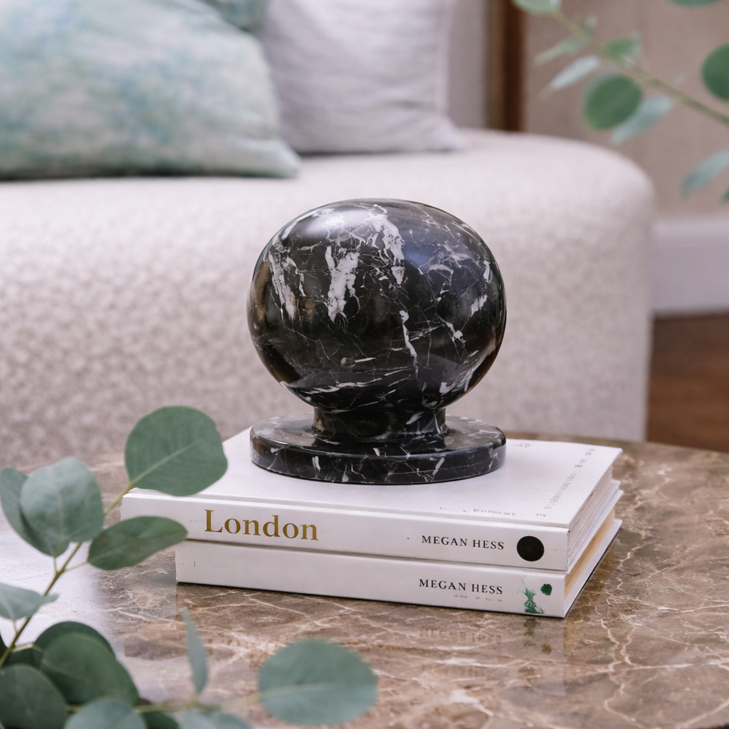Zoro Black and White Veined Marble Ball Sculpture