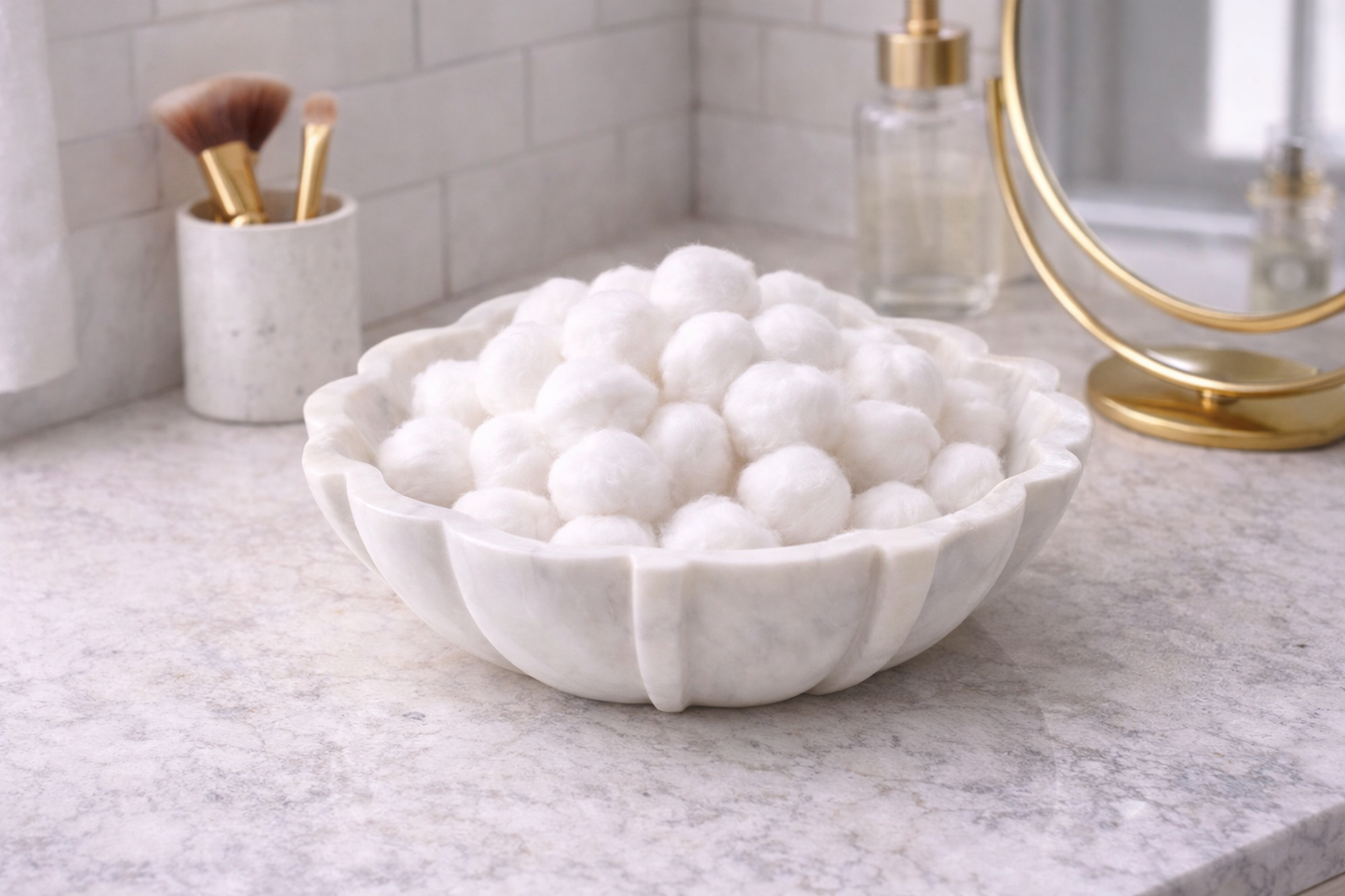 Zoro Medium White Marble Lotus Bowl