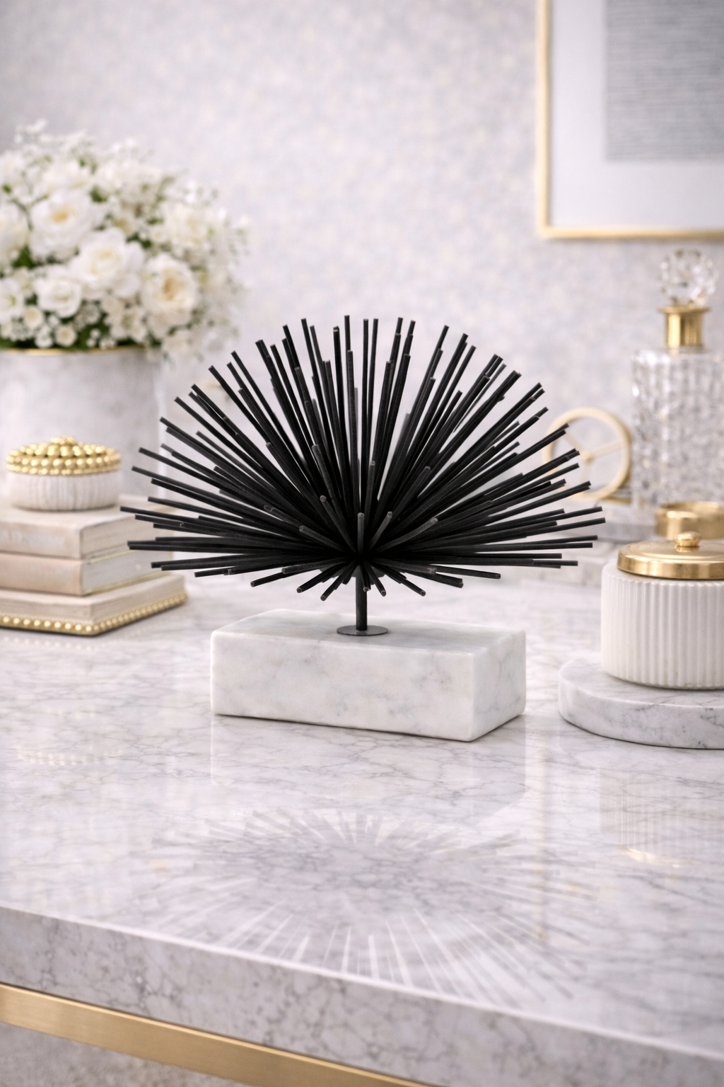 Mirano Black Finish Starburst With White Marble Base