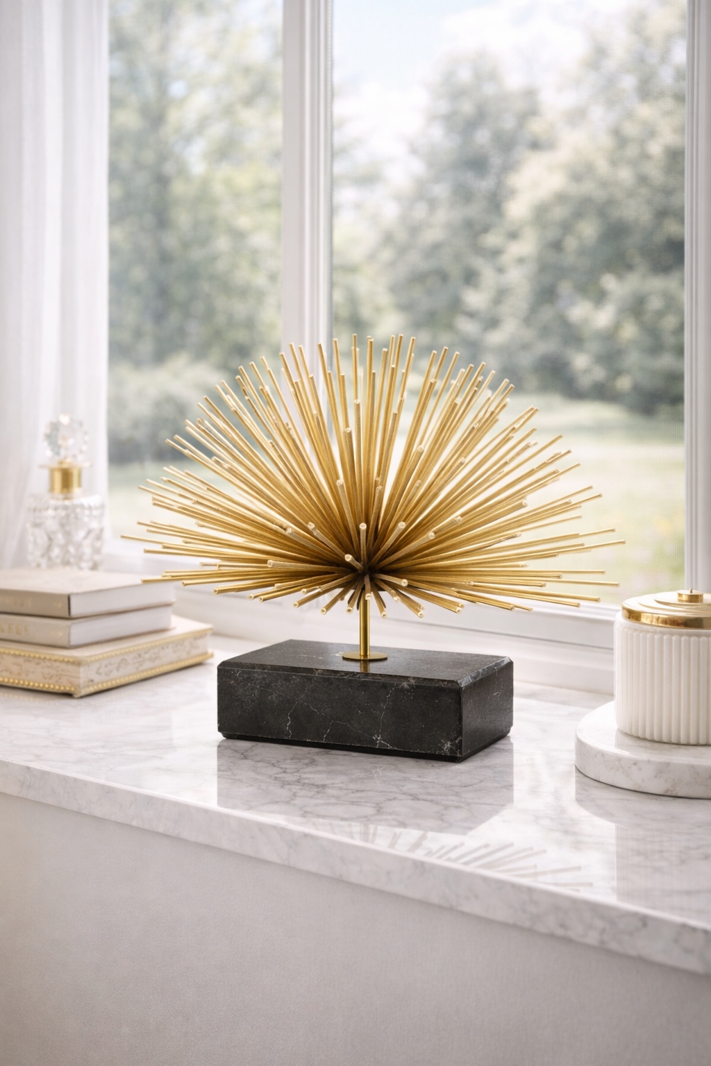 Mirano Gold Finish Starburst With Black Marble Base